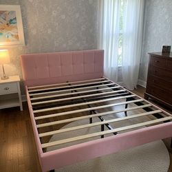 Pink Suede Queen Bed Frame