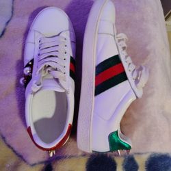Gucci Ace Studded Pearl White Leather Sneakers Size 37
