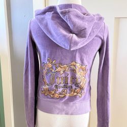 Y2K Juicy Couture Full Zip Hoodie Sweater Lilac Womens XS