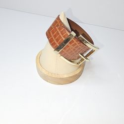 Faux Croc Brown Gold Buckle Bracelet Cuff
