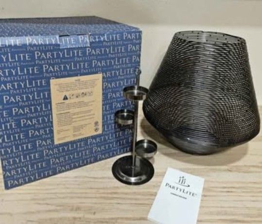 NEW Partylite Large Spun Wire Hurricane P92796 + Tealight Tree '17 Candle Holder