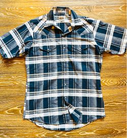 ELY Cattleman Blue Plaid Short Sleeve Western Button Up Shirt Men’s M