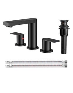 FORIOUS 8 Inch Bathroom Faucet 3 Hole, 2 Handles for Vanity Matte Black 2 Handles Bathroom Sink Faucet with Pop-up Drain and 24" cUPC Lines, Fits 6-12