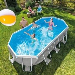 Intex 26795EH Prism Frame 16'6"" x 9' x 48"" Oval Above Ground Pool Set
