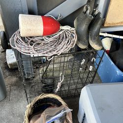 Crab pot with flag and bouy