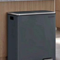 Trash Can, 2 x 8 Gallon (2 x 30 L) Garbage Can for Kitchen, with 15 Trash Bags, 2 Compartments, Plastic Inner Buckets and Hinged Lids, Ai