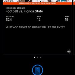 UM vs FSU tickets (3 Total) 