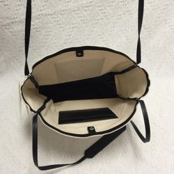 JIL SANDER Border medium canvas and leather tote bag