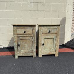 Pair of Solid Wood Nightstands | Rustic / Distressed Finish | Storage Cabinets