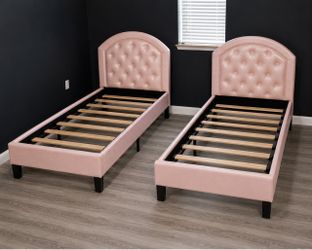 2 Blush Pink Tufted Twin Bed Frames