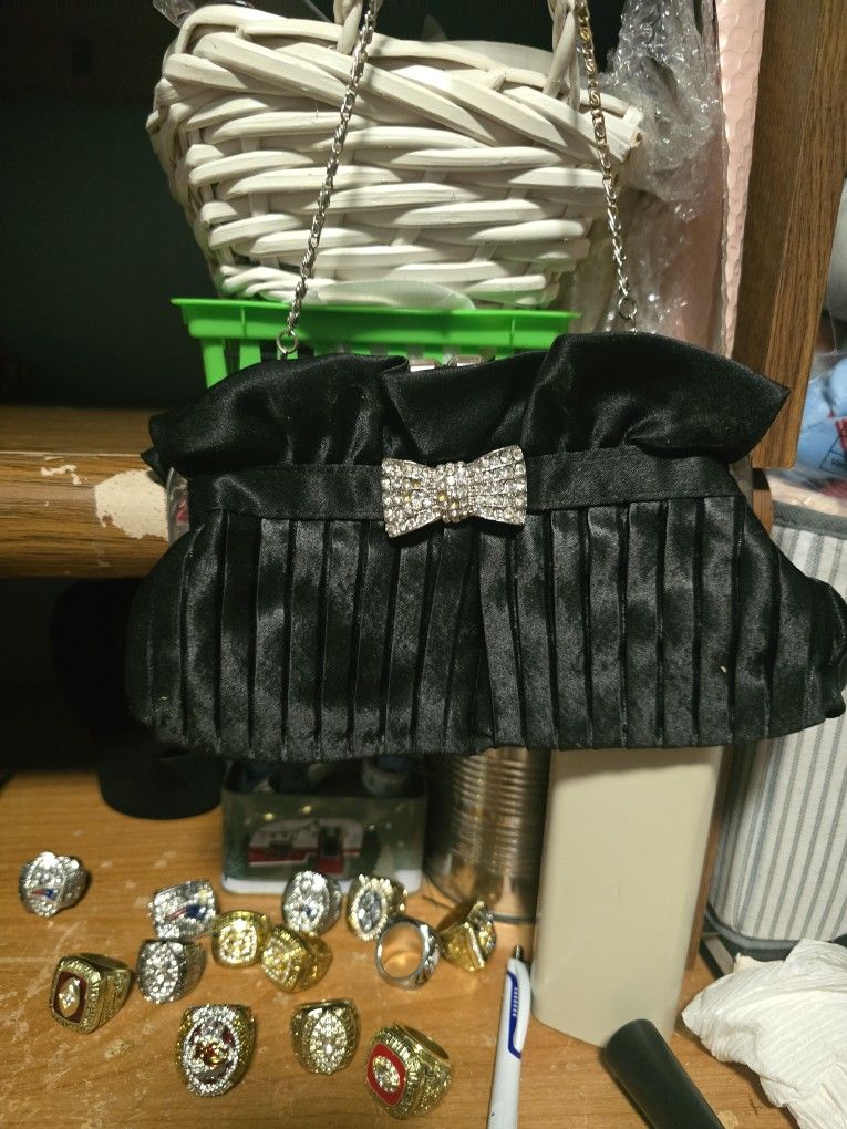 Black Satin Small Handbag For Formal Use