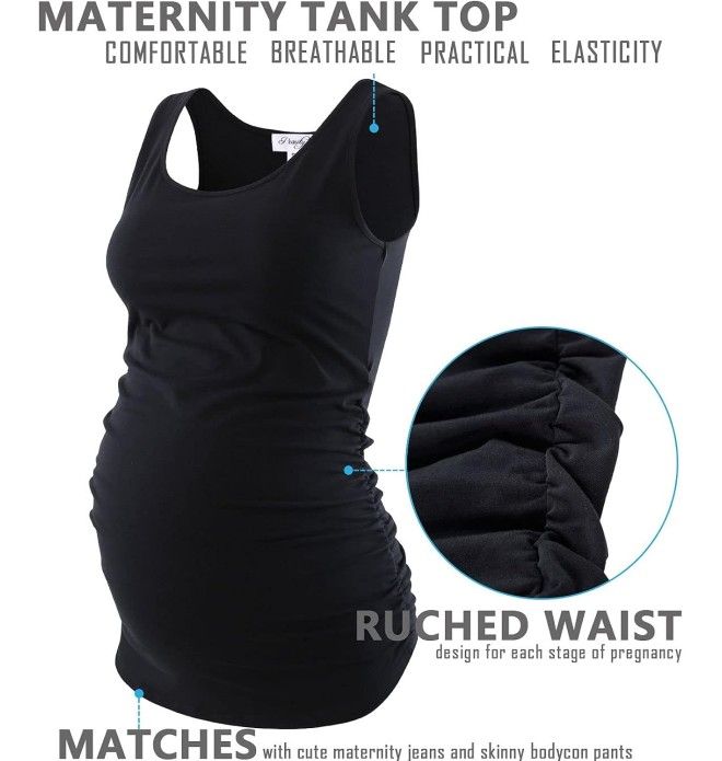 Basic Maternity Black Tank Top for Summer Casual Wear
