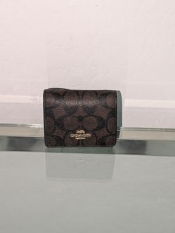 COACH Signature Wallet On Chain Crossbody Bag Brown Logo Canvas Gold Chain *Read description*
