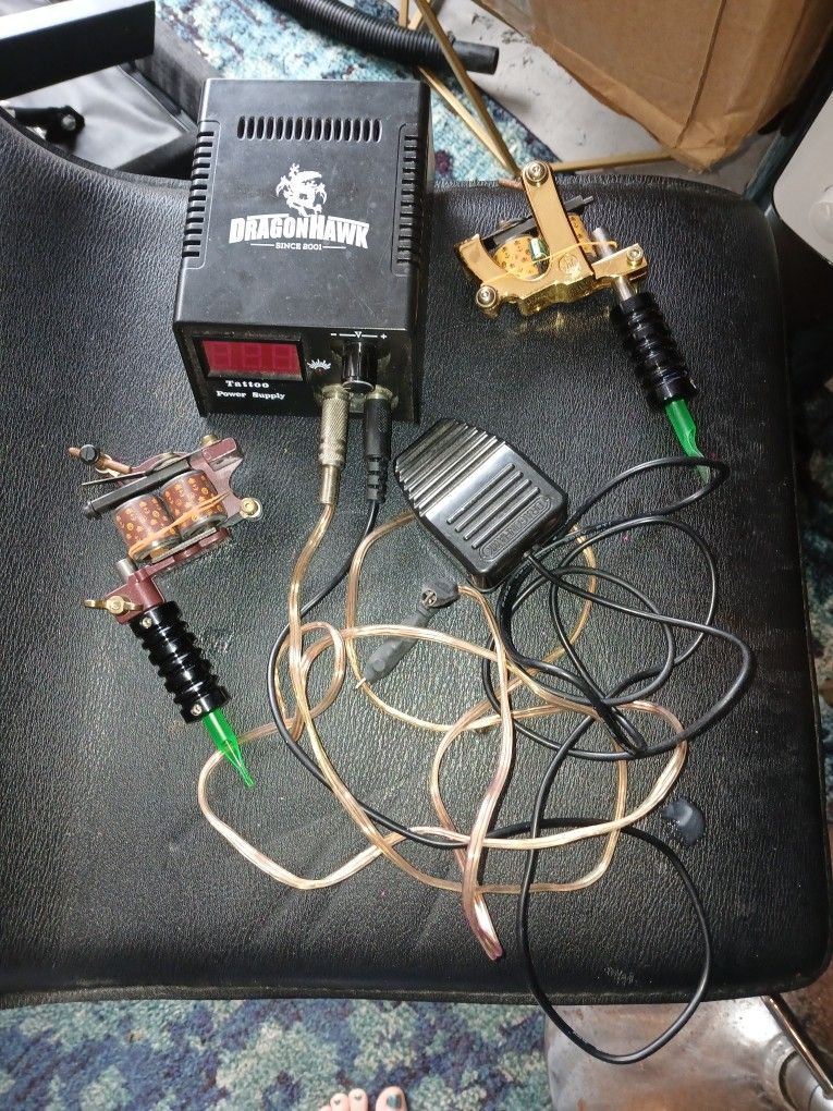 Dragonhawk Complete Tattoo Kit 2 Machine Gun 10 Color Inks Power Supply