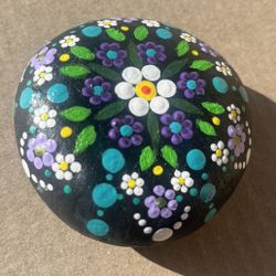 Hand Painted Flower Mandala Rock 