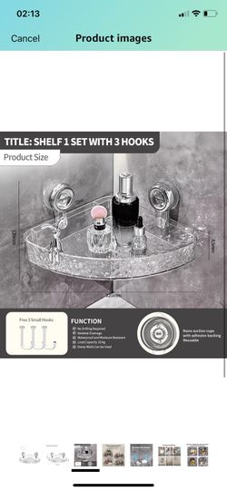 Suction Cup Corner Shower Shelf Corrugated Holder, Organizer with 3 Hooks No-Drill Bathroom Suction Storage Box for Kitchen Bathroom Hotel ( please fo