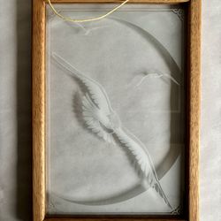  Vintage Wood Framed Etched Glass Birds Wall Decor 