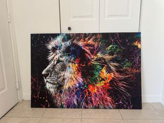 Large Colorful Lion Canvas Wall Art