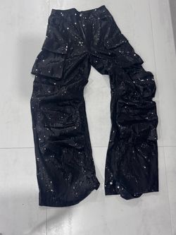 Black Sequin Cargo Wide-Leg Pants