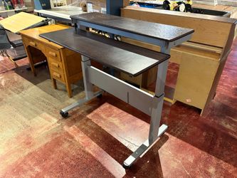 Two-Tier Standing Desk with Dark Walnut Top