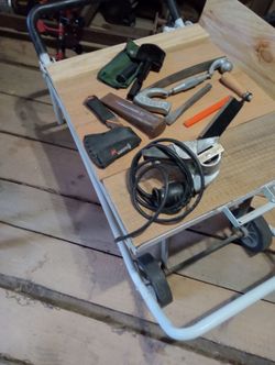 Mobile Work Stand with Misc Woodworking Tools