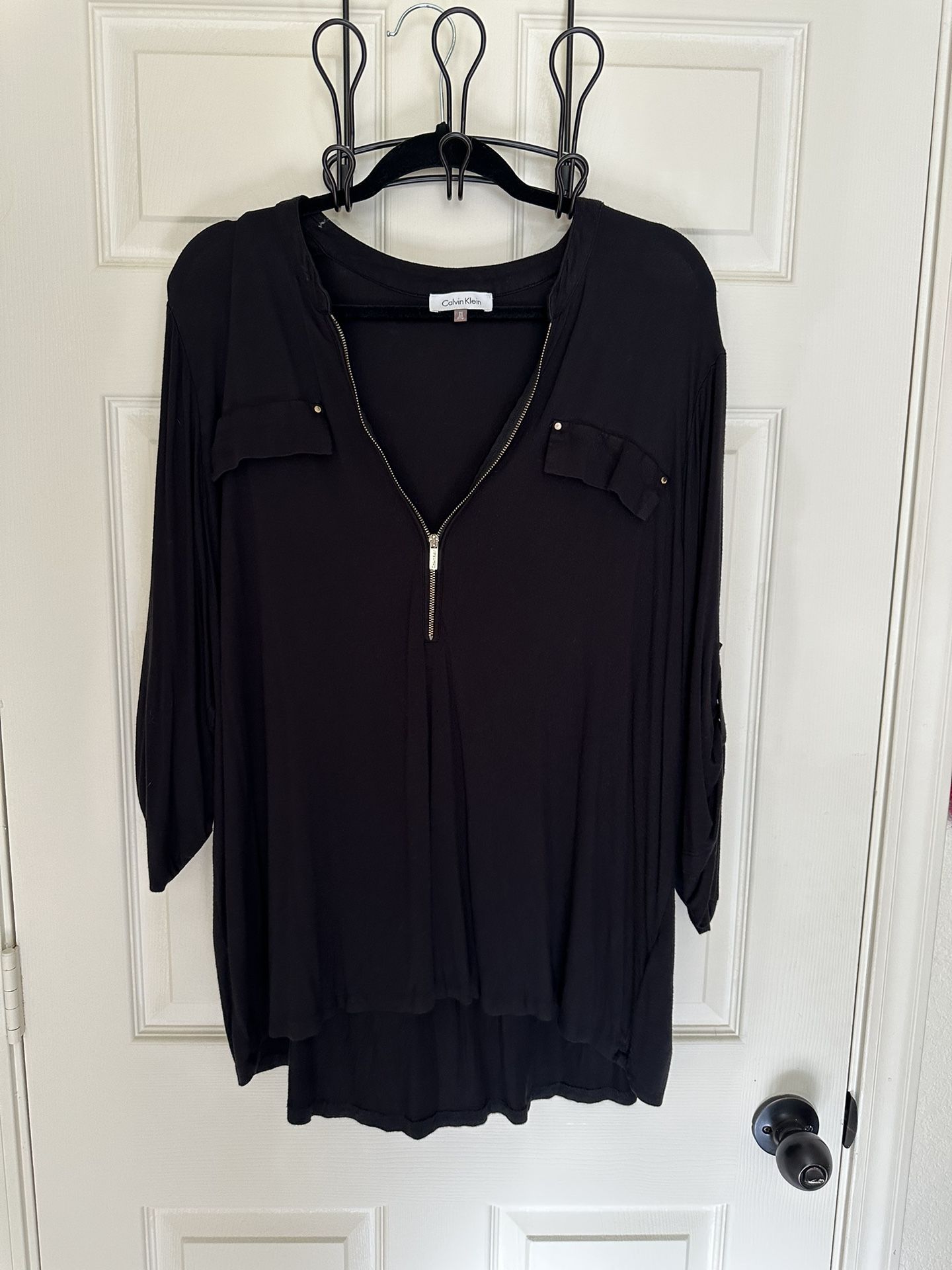 Calvin Klein, Quarter Sleeve, Shirt, Black, 2X