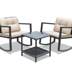 Rattan Patio Conversation Set with Cushioned Sofa in Black