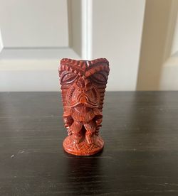 Hand Carved Hawaiian Tiki Figurine - 3” Wooden Souvenir