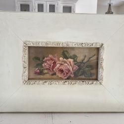 Christie REPASY pink ROSES Print in ornate SHABBY wide wood frame! Vintage and one of a kind!  Shabby Chic