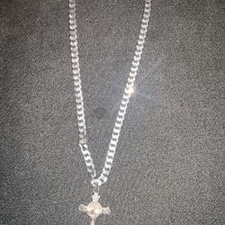 Sterling Silver 925 Cuban Chain + Saint Benedict Cross 