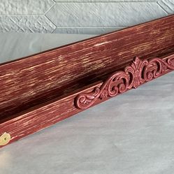 Upcycled Rustic Red Farmhouse Style Wooden Wall Shelf