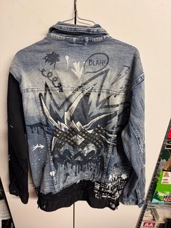 Custom Hand-Painted Denim Jacket with Studs