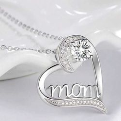 Fashion Rhinestone & Mom Heart Pendant Necklace *NEW*