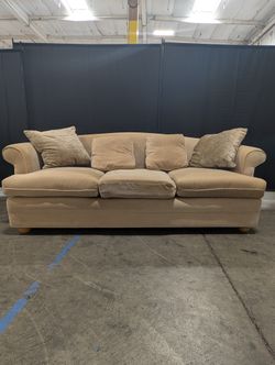 Neutral Fabric Upholstered Sofa with Rolled Arms
