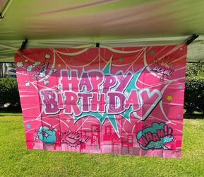 Pink Spider Web Birthday Party Banner Backdrop