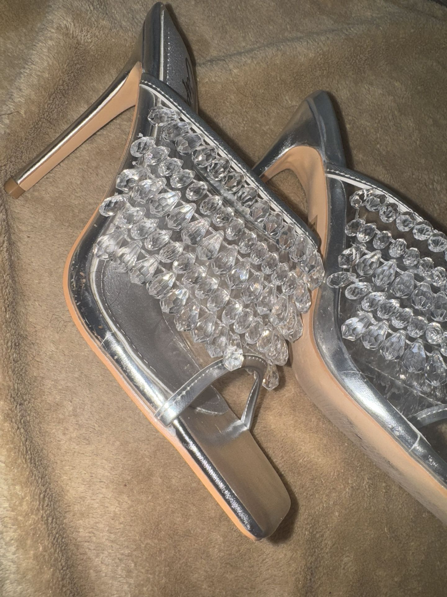 Crystals That Kiss the Light — Size 8 Silver Stilettos