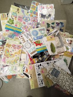 Box of Scrabbooking Stickers &Embellishments