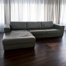Modern Dark Gray Leather Sectional Sofa with Left Chaise Lounge