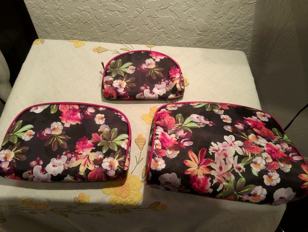 Once Upon A Rose Cosmetic Bag 3 Piece Set, Travel Makeup Bag, Toiletry & Makeup Organizer for Brushes and Accessories, Great Gift for Women and Girls 