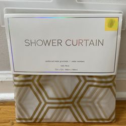 Gold Hexagon Waterproof Shower Curtain 72x72, Brand NEW! 