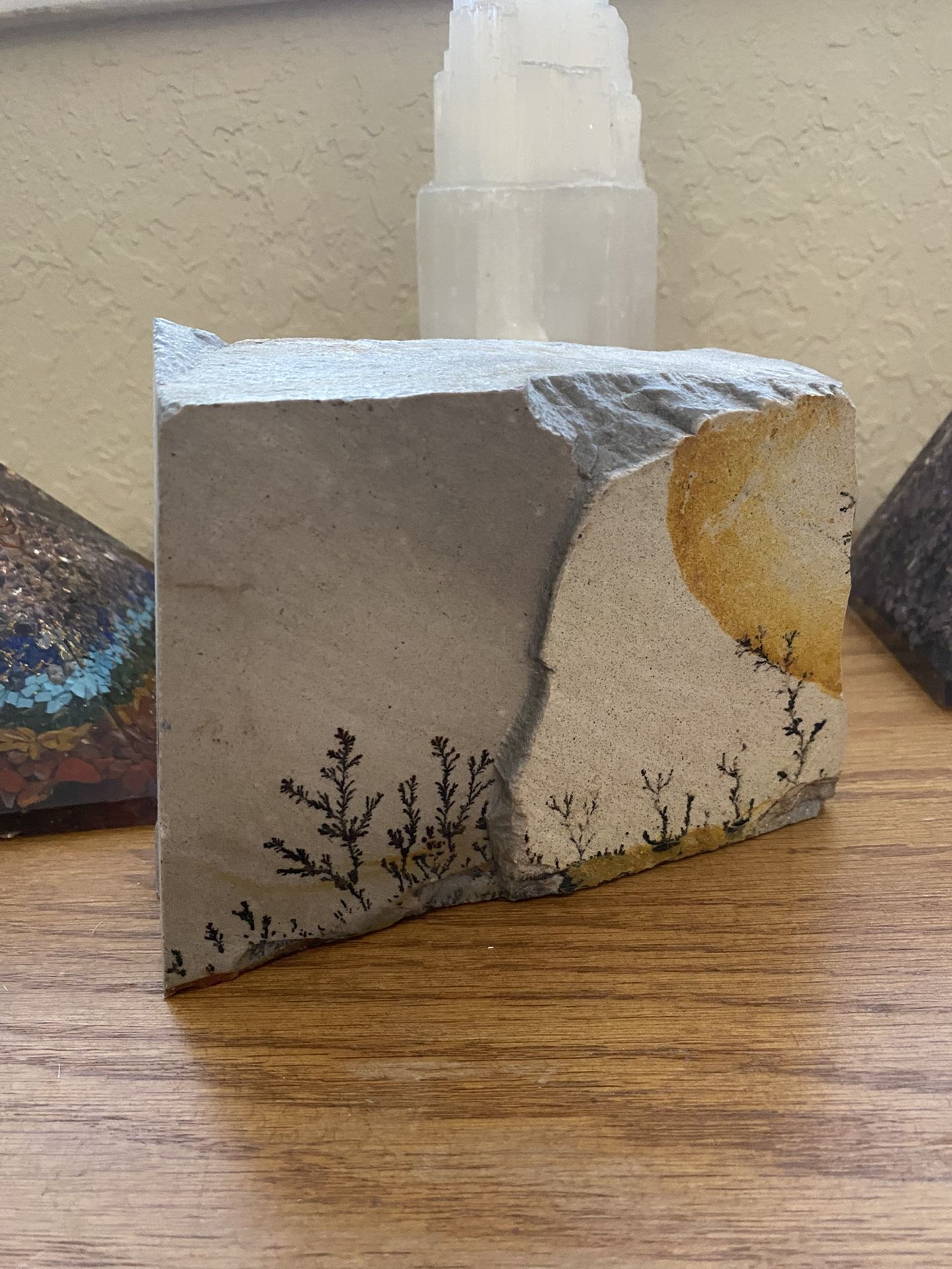 Decorative Stone With Natural Dendrite Patterns – Heavy, 6” Long