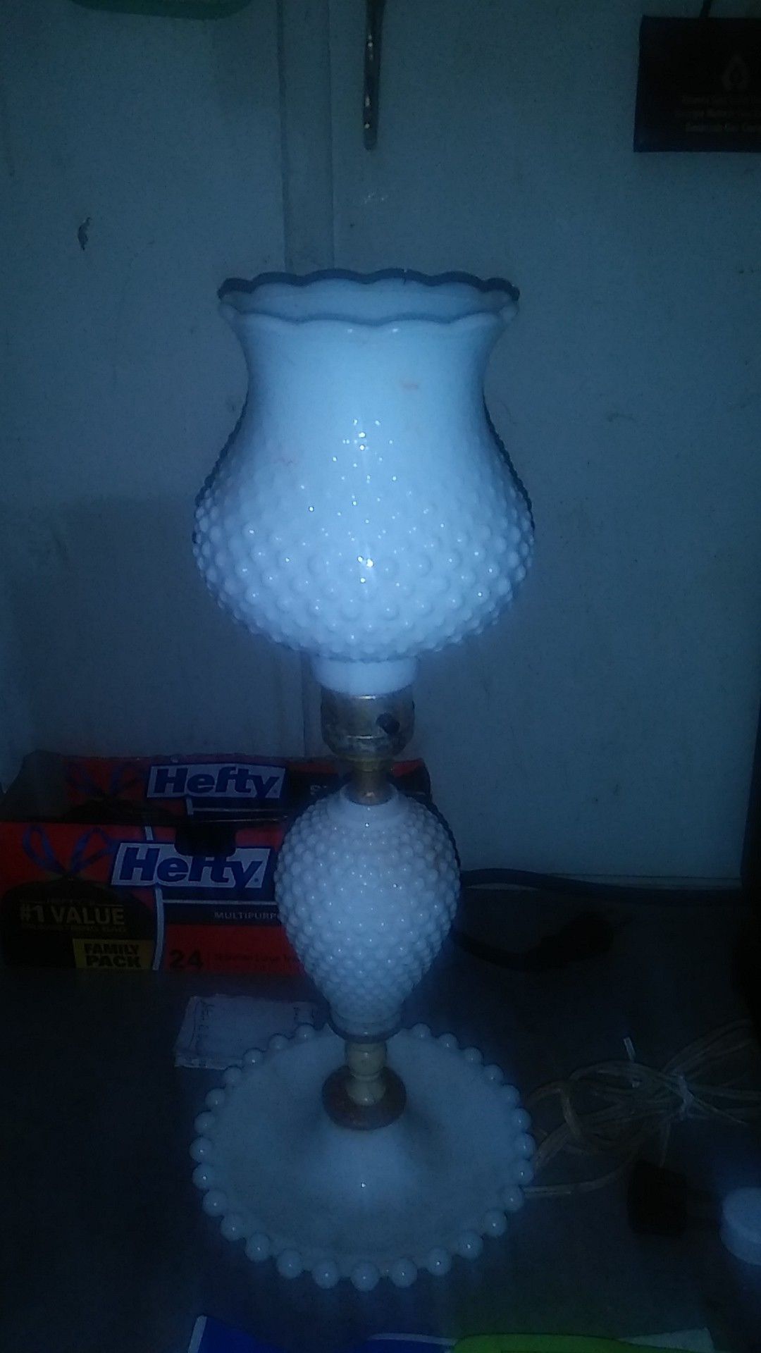 Antique milk glass lamp