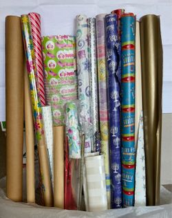 Assorted Gift Wrapping Papers, Bows, Bags, Boxes, etc.