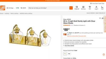 BRAND NEW Gold 3-Light Bathroom Vanity Light – $50