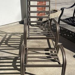 2 powder coated club chairs, adjustable recliner, 1 leg matching rest