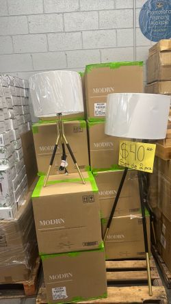 MODRN Natural Boho Gold and Black Table & Floor Lamp Set