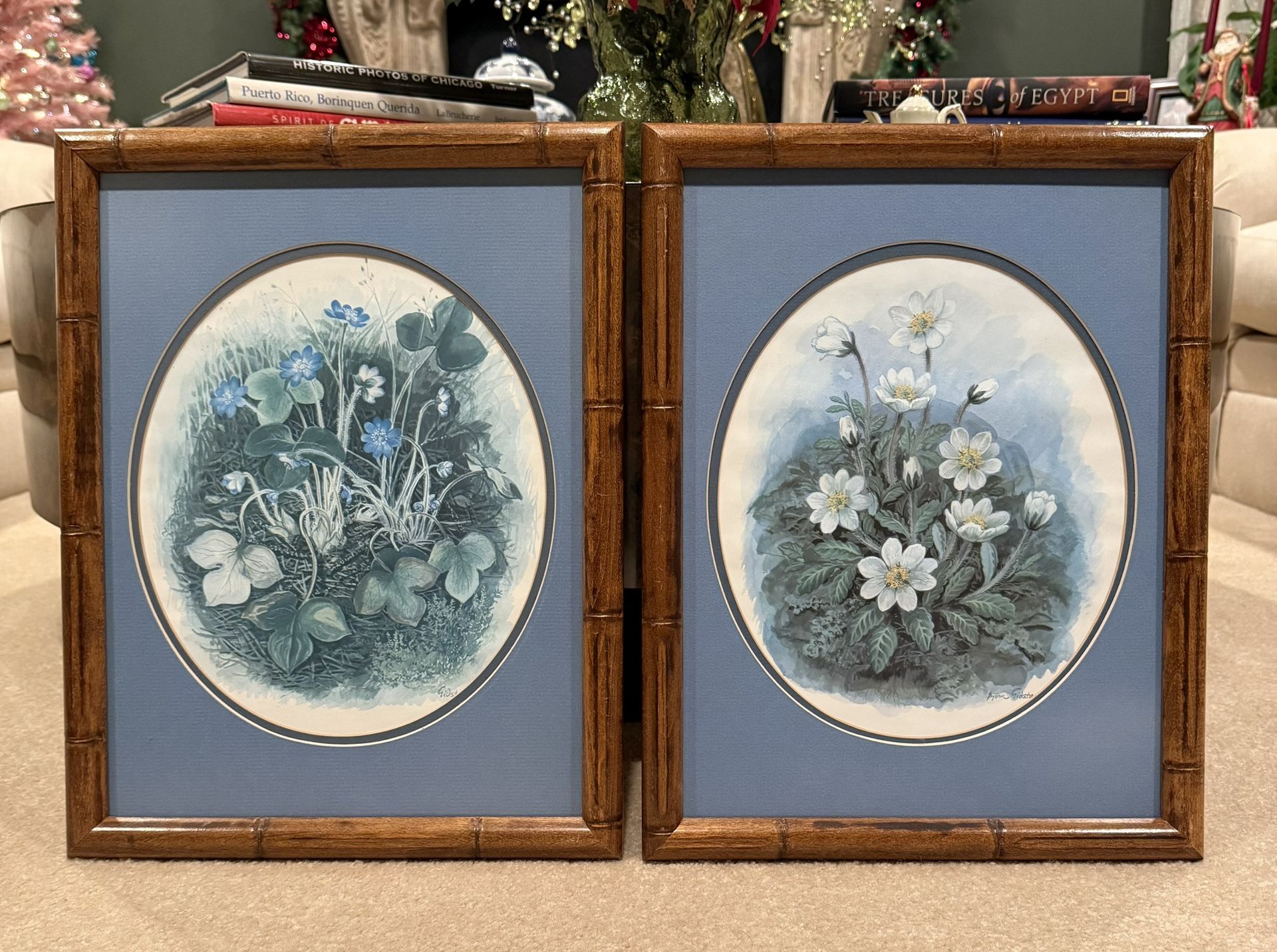 Two Ann Cochran Vintage Prints In Bamboo Frames