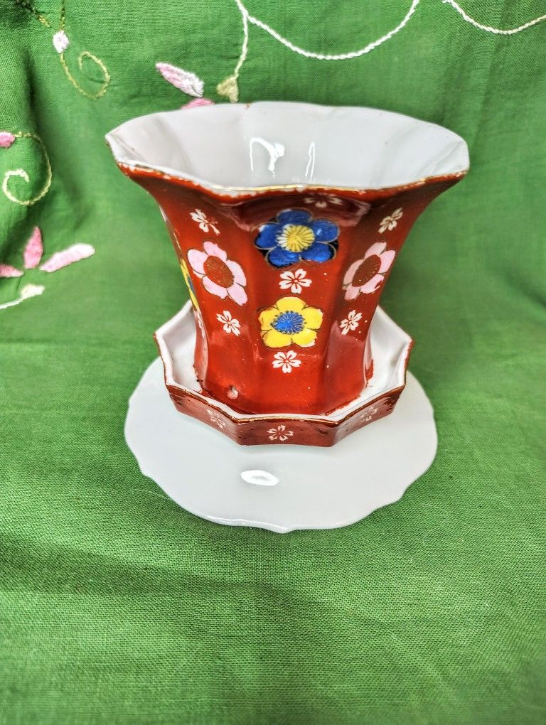 Vtg. Gold Castle Japan Planter With Saucer