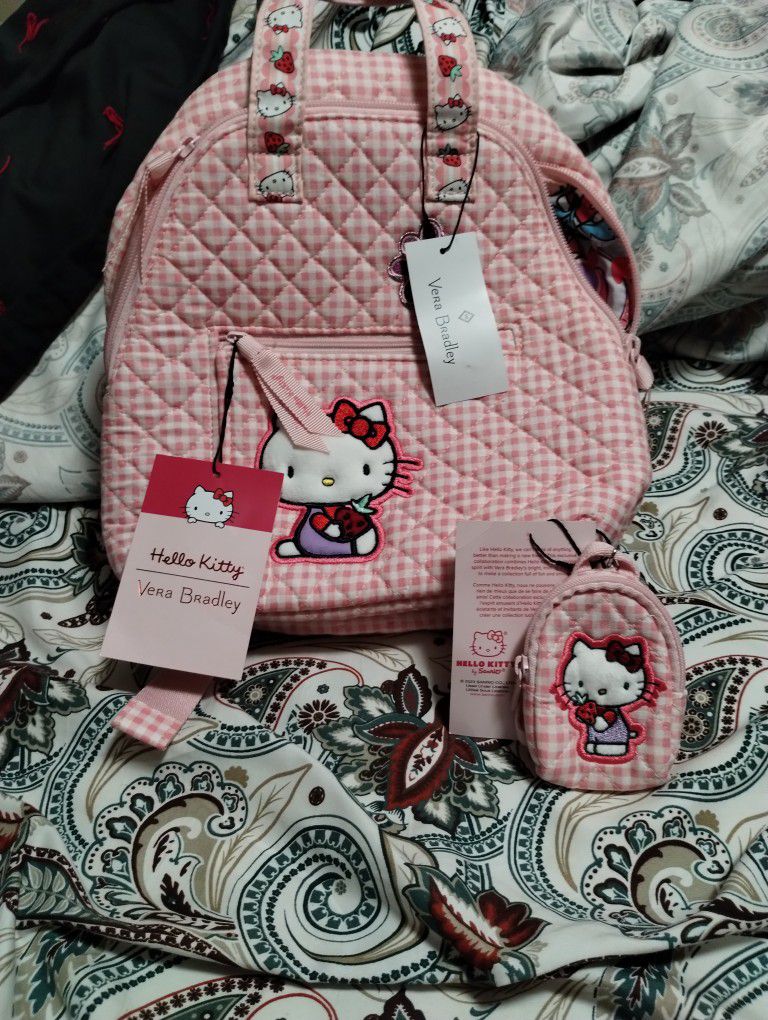 Brand New Hello Kitty Back Pack And Key Ring 