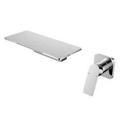 Single Handle Wall Mounted Faucet in Polished Chrome Storage Shelf Spout Waterfall Faucet